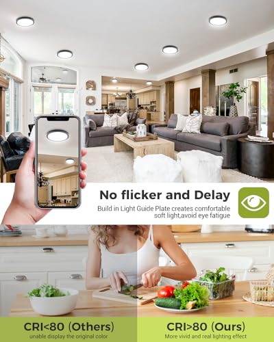 hepside 2PACK LED Flush Mount Ceiling Light 3000K-4000K-6500K & 100W Equivalent Modern Kitchen Recessed Ceiling Lamp 15W 1500Lm 7 Inch for Bathroom Closet Laundry Bedroom - color: Black, size: 7Inch-2pack