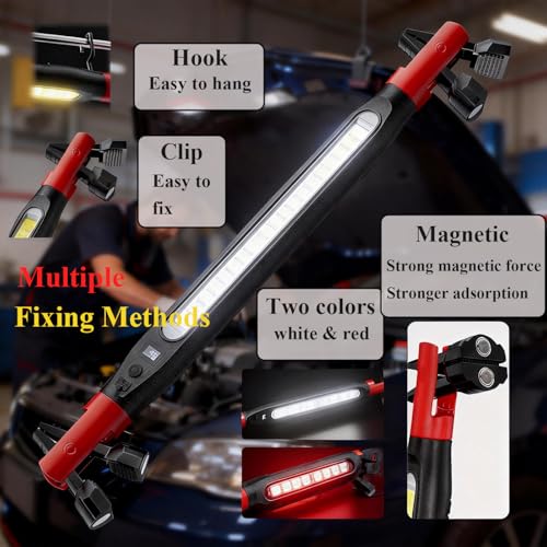Rechargeable Magnetic LED Work Light Bar - Under Hood Light for Auto Repair, Garage & Detailing, Cordless Portable Trouble Light with Strong Magnet & Hanging Hook