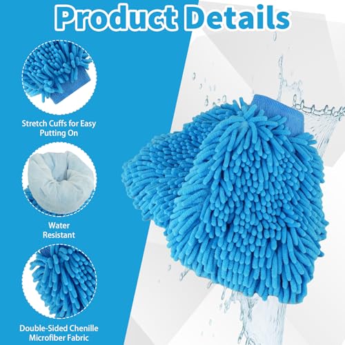 20 Pcs Car Wash Mitt 8.3 x 10.2 Inch Bright Colors Cleaning Drying Mitts Chenille Microfiber Double Sided Glove for Auto Detailing