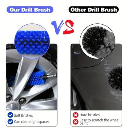 Drill Brush Attachment for Car Wheels with Dense Durable Bristles and Metal Hex Shank, Rims Engines Exhaust Bottle Cleaning, Blue - color: Blue