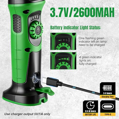 SK Ultra-Slim Flexible Work Light, Magnetic Work Light Rechargeable, 500 LM COB LED Light & 150 LM Spot Light with Hook, 360 ° Rotation, 2600 mAh Battery, Stepless Dimming, for Inspection, Auto Repair