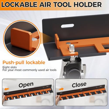 Air Tool Pneumatic Tool Holder,Wall Mount Air Tool Rack,Lockable Air Tool Hanger for Garage Shop Storage Organize,Fit 1/4" Standard Connection Accessories,Comes with Eight Slots