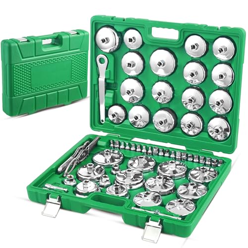 Auto Oil Filter Socket Wrench Set, Stainless Steel, 1/2 inch Drive | Cup Type Cap Removal Tool, Drain Plug Socket Set Included, Compatible with Car & SUV - color: Green