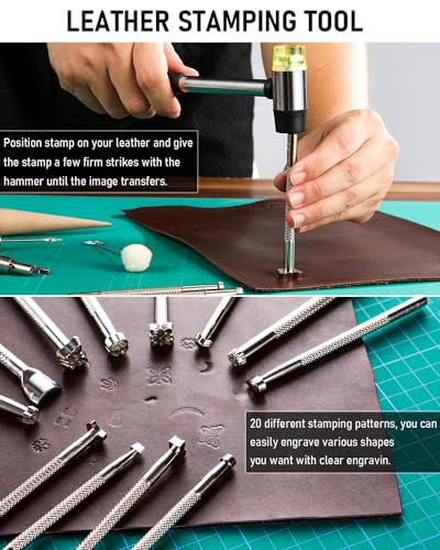 Nicpro 85PCS Leather Tooling Kit Leather Working Tools Kit with Custom Storage Bag, Adults Leather Making Craft Tools Beginner Kit for Stamping Sewing Carving Cutting Punching Leather Working - size: 85PCS