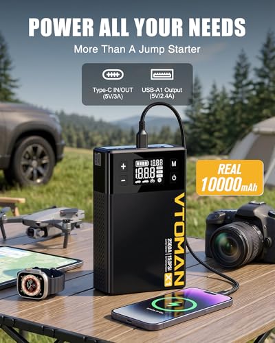 VTOMAN X1 Jump Starter with Air Compressor, Car Battery Jumper Starter (Up to 8.5L Gas/6L Diesel Engine) with 150PSI Auto Tire Inflator, 12V Portable Booster Pack, Lithium Jump Box Charger-Black - color: Black
