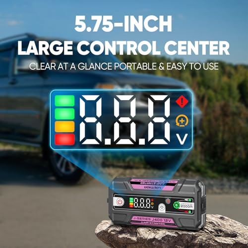 LOKITHOR J400 Jump Starter - 12V 2000A Lithium Battery Jump Pack, Portable Jump Box, Car Starter, Jumper Cables - for Up to 8.0L Gas & 6.0L Diesel Engines | ConnectMax Tech - Smart Digital Display - color: Pink