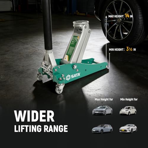 SATA 1.5-Ton (3,300 lb) Aluminum & Steel Hybrid Jack, Portable Design with Dual-Piston Quick Lift Pump, Tested for 1.5X Overload for Ultimate Safety