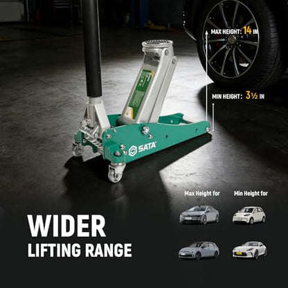 SATA 1.5-Ton (3,300 lb) Aluminum & Steel Hybrid Jack, Portable Design with Dual-Piston Quick Lift Pump, Tested for 1.5X Overload for Ultimate Safety