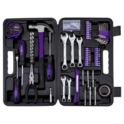 CARTMAN 148-Piece Automotive And Household Tool Set, Purple Repair Kit Case | Versatile tool assortment for car maintenance, home repairs, DIY projects, furniture setup, and daily fixes in a molded case. - color: Purple