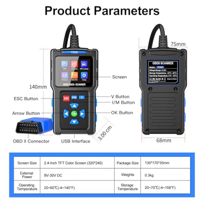 Obd2 Scanner Diagnostic Tool Car Check Engine Fault Code Reader with Reset Clear Error Codes for Chevrolet Toyota Gm Ford Honda Hyundai BMW Bezn VW Audi Vehicles etc Car Accessories CAN Scan