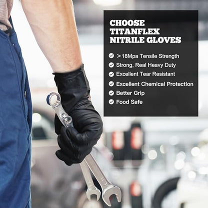 TitanFlex Disposable Nitrile Exam Gloves - 6-mil, Black, Heavy Duty, Latex Free, Food Safe for Cooking - size: Large