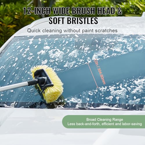 VEVOR Car Wash Brush, 66.7-Inch Extendable Car Washing Brush with Long Handle, 12" Scratch-Free Soft PVC Bristle Head, Flow-Thru Car Cleaning Mop Kit with Water Hose Attachment for Car RV Boat - style: Soft PVC Bristle head