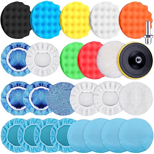 SIQUK 26 Pieces Car Polisher Buffing Pads 6 Inch Car Polishing Pad Kit Foam Polish Pads Wax Bonnets Polisher Buffer Attachment for Drill - size: 6 Inch