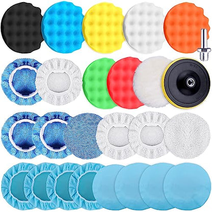 SIQUK 26 Pieces Car Polisher Buffing Pads 7 Inch Car Polishing Pad Kit Foam Polish Pads Wax Bonnets Polisher Buffer Attachment for Drill - size: 7 Inch
