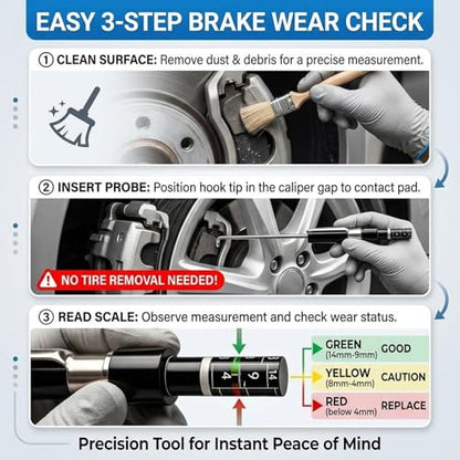 Brake Pad Thickness Detection Pen, 1.5mm Thickness Measuring Gauge with Clear Scale, Portable Tire Tread Depth Tool, High Precision Inspection Gauge for Internal External IV & V Brake Pads