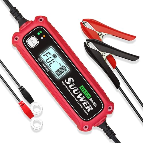 Suuwer Automatic Battery Charger, 6V 2A & 12V 2A/5A Digital Smart Battery Maintainer for Car, Motorcycle, ATV, Boat More