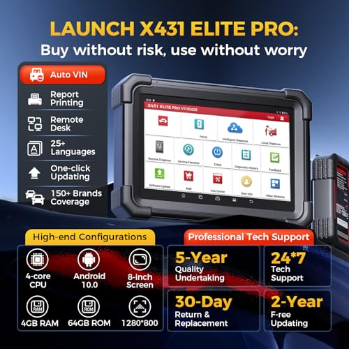 LAUNCH X431 1MM0 Elite Professional Diagnostic Scanner with X-PR0G3, 2026 Bi-Directional Control All System Scan Tool with CANFD & DOIP, 39+ Reset, Active Test ，FCA SGW Automotive Tool, 2 Yrs Update - color: black