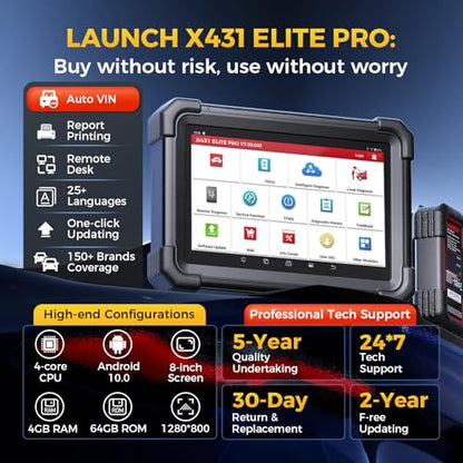 LAUNCH X431 1MM0 Elite Professional Diagnostic Scanner with X-PR0G3, 2026 Bi-Directional Control All System Scan Tool with CANFD & DOIP, 39+ Reset, Active Test ，FCA SGW Automotive Tool, 2 Yrs Update - color: black