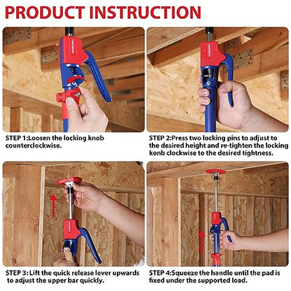 WORKPRO Cabinet Jack Support Pole, 54-114 Inches Steel Telescopic Quick Support Rod Adjustable 3rd Hand Support System with 154 lbs Capacity for Cabinet Jack, Drywall Jack& Cargo Bars, 4-Pack - size: Long-54"-114" 4PC