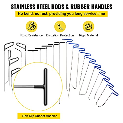 VEVOR Rods Dent Removal Kit, 21 Pcs Paintless Dent Repair Rods, Stainless Steel Dent Rods, Whale Tail Dent Repair Tools, Professional Hail Dent Removal Tool For Minor Dents, Door Dings And Hail Damage - style: 21 Pcs with 21 Rods