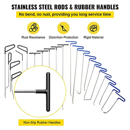 VEVOR Rods Dent Removal Kit, 21 Pcs Paintless Dent Repair Rods, Stainless Steel Dent Rods, Whale Tail Dent Repair Tools, Professional Hail Dent Removal Tool For Minor Dents, Door Dings And Hail Damage - style: 21 Pcs with 21 Rods