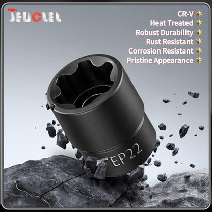 EP Socket EP22, 6 Point 1/2” Dr Female External E-Torx Plus Socket | EP Socket, Female External, E-Torx Plus Socket, External, Cr-V Steel, High Deformation Prevention - size: EP22