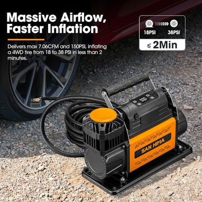 SanHima 12V Air Compressor, Portable Tire Inflator, 150PSI Offroad Air Pump - size: 7.06 CFM