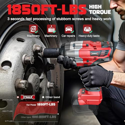 DIYtoolifz 3/4" Cordless Impact Wrench Compatible with Milwaukee 18V Battery: 1850FT-LBS(2500N.m) High Torque Impact Driver, Auto-Stop Reverse, 4-Speed Heavy Duty Impact for Car/Truck/Mower(Bare Tool) - size: 3/4 inch, style: Compatible with Milwaukee 18V