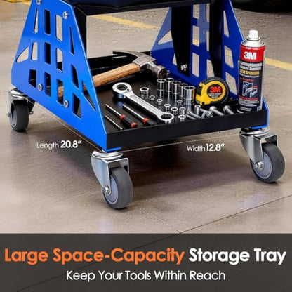 Mechanic Stool 400 LBS Capacity Garage Stool Gift for Men, Heavy Duty Rolling Mechanics Seat, Tools for Automotive Auto Repair (Blue) - color: Blue