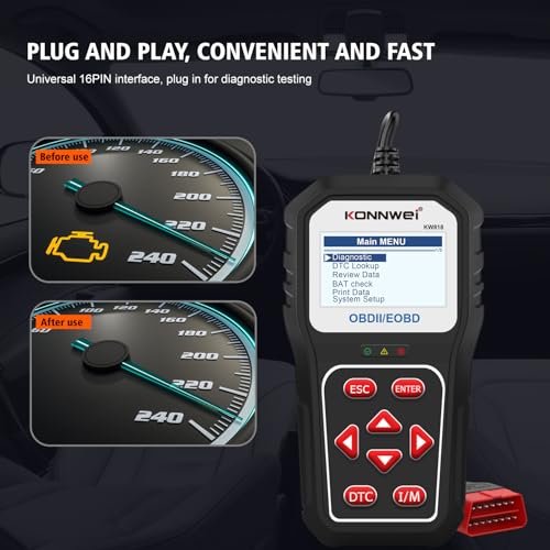KONNWEI KW818 OBD2 Scanner, Car Diagnostic Tool, Bluetooth Code Reader, Check Engine Light Reset, Full OBDII/EOBD Functions, Real-Time Live Data, Fault Code Reader,DTC Lookup & Clear for All Vehicles