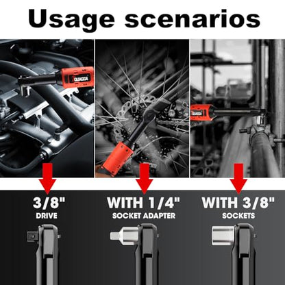 3/8" Cordless Electric Ratchet Wrench Set, 18V Power Ratchet Tool Kit With 2 Packs 2000mAh Battery And Charger, 45 FT-LBS Battery Powered Extended Wrench with LED Lights - size: 18 V Extended New