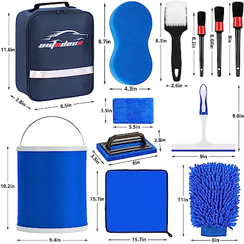 12Pcs Boat Wash Cleaning Kit with Collapsible Bucket Wash Sponge Mitt Microfiber Towel Squeegee Scrub Pads Brushes Complete Interior Exterior Cleaning Set for Boat