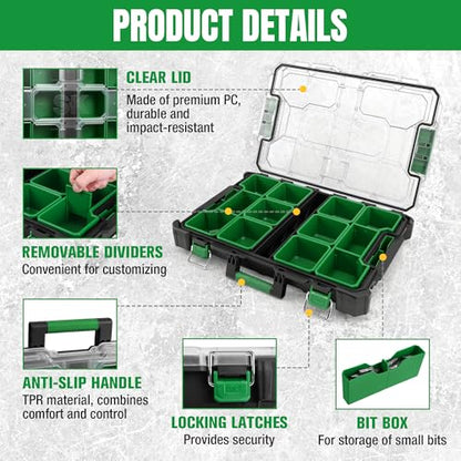 SK 20.5-Inch Small Part Organizer, Stackable Tools Box Organizer with 15 Compartments and Removable Dividers, Transparent Lid, Waterproof & Impact-Resistant Design, for Small Tools and Accessories - size: 20.5-Inch Small Part Organizer