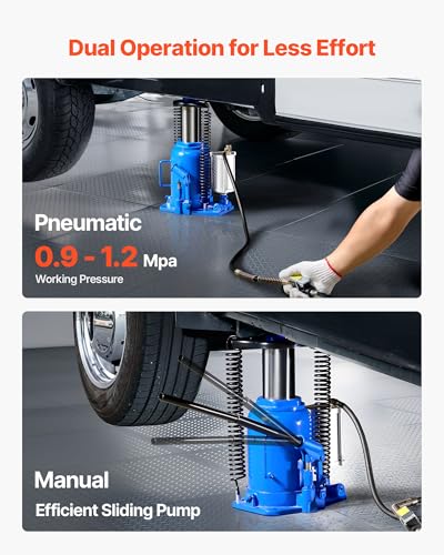 VEVOR Air Hydraulic Bottle Jack, 32 Ton/70500 LBS, Hydraulic Floor Car Jack with Manual Hand Pump, Heavy Duty Pneumatic Bottle Jack Hoist for Auto Truck Travel Trailer Repair Lift - size: 32T Air Hydraulic