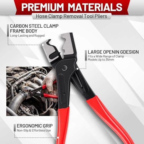 4PCS Hose Clamp Pliers Kit, Long Reach Wire Spring Plier, Hose Remover and Flat Band Pliers for Water Hose and Automotive Radiator Heater, Fuel, Coolant, Oil Removal with Bag