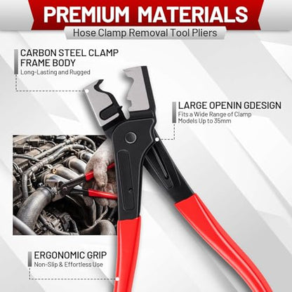 4PCS Hose Clamp Pliers Kit, Long Reach Wire Spring Plier, Hose Remover and Flat Band Pliers for Water Hose and Automotive Radiator Heater, Fuel, Coolant, Oil Removal with Bag