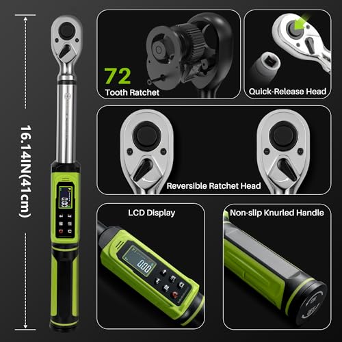 Digital Torque Wrench 3/8" Drive-1.5-99.6Ft.Lb for Car Motorcycle | Electronic Torque Wrench(2-135N.m), Vibration Buzzer LED Indicator,±2% Accuracy 5 Units for Bike Auto Tire Repair DIY - size: 3/8" 1.5-99.6 Ft.Lb