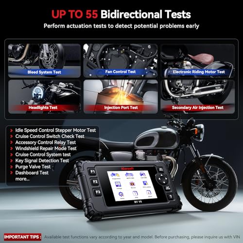 iCarsoft MT V6 for Triumph Motorcycle Full System Diagnostic Scan Tool Motorbike, Car 2-in-1 OBD2 Scanner Code Reader Up to 53 Services and 55 Bidirectional Tests Battery Test Lifetime Free Update