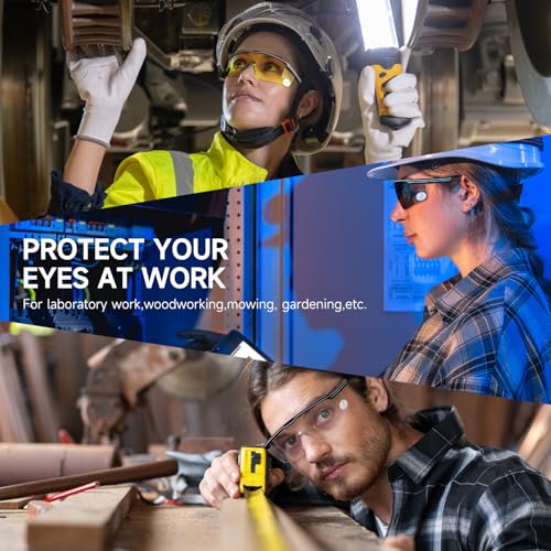xaegistac Anti Fog Safety Glasses with Side Shields | UV400 Protective Eyewear,Impact Resistant Safety Goggles for Men Women - color: Amber Lens and Black Frame