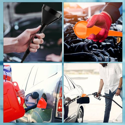 30 Pcs Automotive Funnel Set Wide Mouth Fuel Oil Funnel Plastic Long Neck Funnels for Automotive Flexible Right Angle with Detachable Spout and Filter for Water Gasoline Coolant Engine