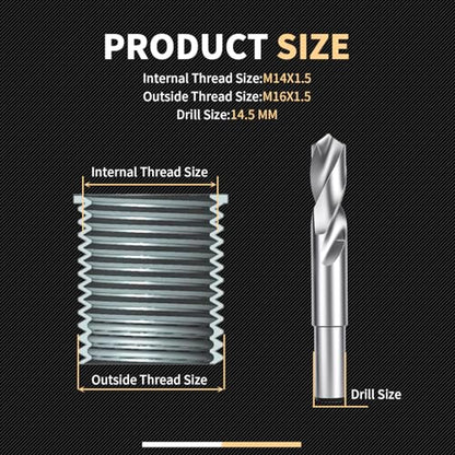 M14X1.5 Thread Repair Kit with Insert HSS Drill, Tap, Counterbore, Installation Driver, Tap Guides, Metric, 10PCS Stainless Steel Insert M14X1.5X17.8MM