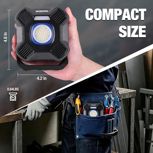 WORKPRO Magnetic Work Light, 4000mAh Rechargeable LED Work Lights, 2000LM | Portable Flood Light with Stand - for Camping, Fishing, Car Repair, Emergency, Job Site Lighting, Mechanic Light with 5 Modes