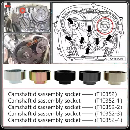 5PCS Engines Camshaft Adjusting Socket Set Compatible with VW Audi | T10352, T10352/1, T10352/2, T10352/4, EA888, 1.8-2.0 TFSi, Chain Driven, Camshaft Central Valve Socket kit, Timing Tools Kit