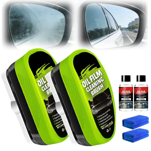 Yicengy Automotive Oil Film Cleaning Brush, 2026 New Car Windshield Oil Film Remover for Car Windows Includes 1 Refill Bottle, Glass Coating Cleaner Board, Anti-Rain Fog, Improves Clarity (2pcs) - color: 2pcs