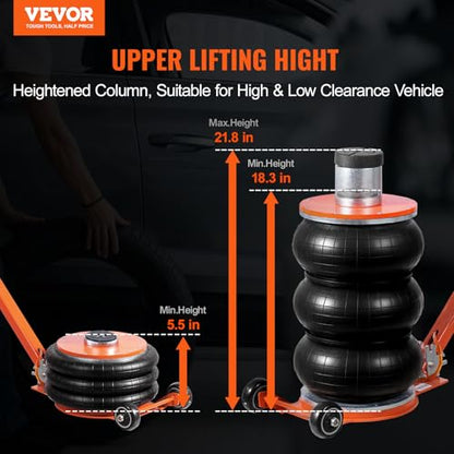 VEVOR Air Jack, 5 Ton/11000 lbs, 4-10 S Pneumatic Lifting Jack with Heightened Column & Adjustable Handle, Easy-to-Lift & Space-Saving Jack with Thick Rubber Pad, Fits for Sedan, SUV, Pickup Truck