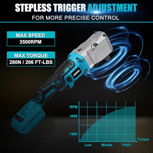 1/2" Right Angle Impact Wrench 206 ft-lbs for Makita 18V Tool | Brushless Motor, 280 Nm Torque, Tight Space Angle Head, Variable Speed Trigger, Auto Repair, Bare Tool Only - color: Makita