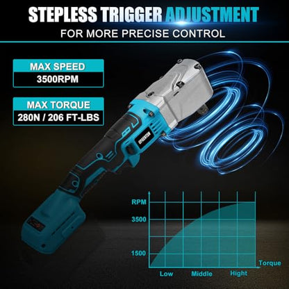 1/2" Right Angle Impact Wrench 206 ft-lbs for Makita 18V Tool | Brushless Motor, 280 Nm Torque, Tight Space Angle Head, Variable Speed Trigger, Auto Repair, Bare Tool Only - color: Makita