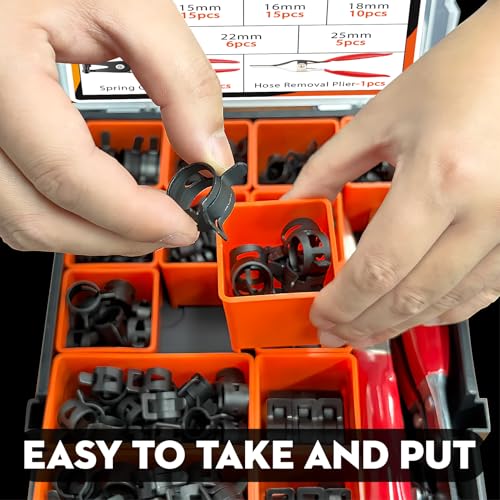 352Pcs Spring Band Hose Clamp Kit with Pliers, 15 Sizes 6-25mm Black Carbon Steel Spring Clamps for Fuel Lines Coolant Vacuum Hoses,Automotive Marine DIY - color: 352-piece