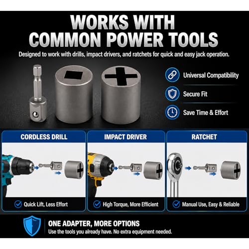 Universal Jack Socket Adapter for Hand Drill, Scissor Jack Drill Adapter for Car, with a 1/2 in Socket Adapter Bit