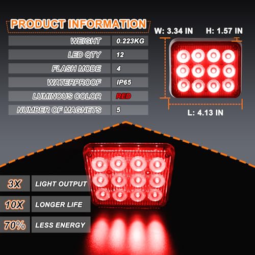 2PCS Magnetic Red Strobe Lights Rechargeable Flashing Lights | Beacon Caution Warning LED Road Flare Emergency Lights Wireless Battery Powered Strobe Lights for Trucks Vehicle Trailer Car - color: Red